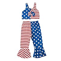 Girls Headbands Striped 4-of-July Flare Pants Tops Outfits Vest Girls Bowknot Sleeveless Kids Nation (Red, 12-18 Months)