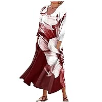 Summer Dresses for Women 2024 Maxi Beautiful Lounge Cute Linen Comfort 3/4 Sleeve Pattern Long Summer Dress