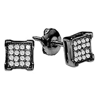 Dazzlingrock Collection 0.06 Carat (ctw) Black Rhodium Plated White Diamond V Prong Men's & Women's (Unisex) Stud Earrings, Sterling Silver