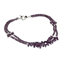 NOVICA Handmade .925 Sterling Silver Amethyst Strand Necklace Double Beaded from India Purple Orchid Birthstone [20 in L x 1.2 in W] 'Lilac Dance'