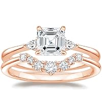 Asscher Cut Moissanite Bridal Ring Set, 14K Rose Gold, 2 CT, Wedding Gift for Her