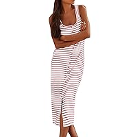 Women's Summer Dresses 2024 Casual Sleeveless Striped Tank Midi Dresses Fashion U Neck Dress, S-3XL