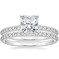 Moissanite Solitaire Ring, 3.0 ct Radiant Cut, Sterling Silver, Wedding Band Gift Set