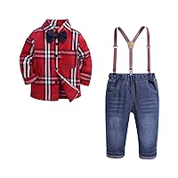 SHOOYING Toddler Boys Denim Pants Set Shirt Tops and Jeans Outfits