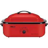 NESCO 4818-12, Classic Roaster Oven with Porcelain Cookwell, Red, 18 quart, 1425 watts