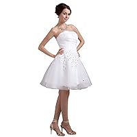 White Strapless Organza Short Beach Wedding Dress With Petals In Skirt