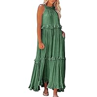 Summer Casual Bohemian Floral Dresses for Women 2024 Puff Short Sleeve Long Maxi Dress with Pockets