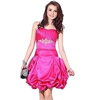 Hot Pink Strapless Beaded Taffeta Cocktail Dress With Bubble Skirt