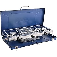 Campingaz Chef Folding Double Burner Stove and Grill, compact gas cooker for camping or festivals, Blue