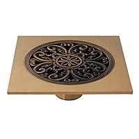 Shower Floor Square Drain, 6Inch Bronze Floor Drain Flower Cover Removable with Hair Strainer,Shower Floor Drain for Bathroom