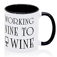 Workings Nine To Wine Coffee Mug Black Ceramic Tea Cup Funny Workout Mugs Gift for Anniversary Wedding Cereal Cafe 11oz