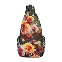 Flowers Print Cross Chest Bag Crossbody Backpack Sling Shoulder Bag Travel Hiking Daypack Cycling Bag