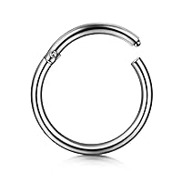 D.Bella Hinged Nose Rings Hoop 316L Surgical Steel Hypoallergenic Septum Ring Lip Ring Helix Cartilage Rook Earrings Body Piercing Jewelry 14G 16G 18G 20G, Diameter 5mm to 14mm