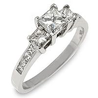 14k White Gold 1.60 Carats Princess Cut Past Present Future 3 Stone Diamond Ring