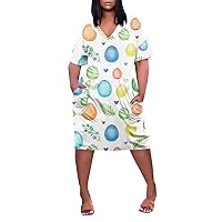 Women's Easter Plus Size Short Sleeve Bodycon Pencil Dress Knee Length Print T Shirt Holiday Cute Dresses