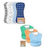 KeaBabies 5-Pack Organic Burp Cloths for Baby Boys and Girls and 3-Pack Waterproof Baby Bibs for Eating - Ultra Absorbent Burping Cloth, Newborn Towel - Lightweight Baby Bib with Food Catcher