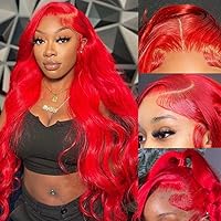 13x4 Red Human Hair Wigs 32 Inch Red Colored Human Hair Lace Front Wigs Body Wave Red Lace Front Wig Human Hair Pre Plucked Red Wig Human Hair With Baby Hair 180% Density Glueless Wig