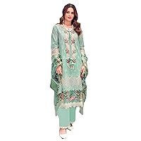 Pink Heavy Embroidered lawn Cotton Muslim Women Wear Straight Salwar Kameez Indian Cocktail Party Suit 1327
