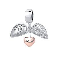 Heart Dangle Moon Charm I Love You To The Moon And Back Mom Wife Crystal Charms Bead for Bracelet Necklace for Women Girl