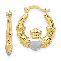 10k Yellow Gold Polished Hinged post and Rhodium Irish Claddagh Celtic Trinity Knot Hollow Hoop Earrings Measures 18x16mm Wide 3mm Thick Jewelry for Women