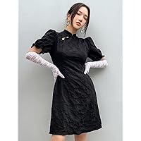 Dresses for Women 2023 Frog Button Puff Sleeve Dress Without Gloves