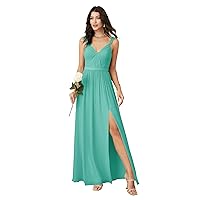 AW BRIDAL V Neck Long Bridesmaid Dresses with Slit for Women Chiffon Maxi Dress Formal Evening Party