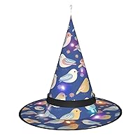 Black White Print Patterns Print Halloween Cone Witch Hat with Led Light Cosplay for Wizards Hat Halloween Party Accessories.