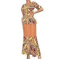 Women Dress Polynesian Design Hawaii Puletasi Style Dress, Casual Two-Piece Ball Dress.