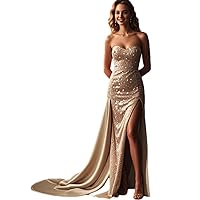 Mermaid/Trumpet Romantic Evening Dress Sleeveless Off Shoulder Court Train Prom Dress with Sequins Beading 2024