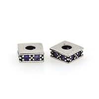 Color Rhinestones Flat Square Spacer Beads,Geometric Bead,Wholesale Brass Beads 6x6mm Purple 12Pcs