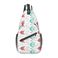 Sling Backpack,Travel Hiking Daypack Coral And Teal Arrows Print Rope Crossbody Shoulder Bag