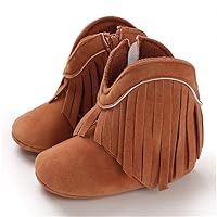Timatego Baby Girl Cowboy Tassel Boots Side Zipper Non Slip Stay On Booties Infant Toddler First Walker Warm Winter Crib Shoes 3-18 Months