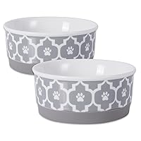 Bone Dry Lattice Pet Bowl, Removable Silicone Ring Creates Non-Slip Bottom for Secure Feeding & Less Mess, Microwave & Dishwasher Safe, Small Set, 4.25x2