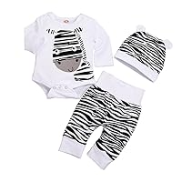 Baby Layette Set, Toddler Fashion Set Clothes,Newborn Girl Boy Cartoon Zebra Print Bodysuit Tops Pants Hat Outfits