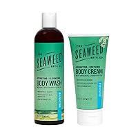 The Seaweed Bath Co. Unscented 12oz Body Wash and 6oz Body Cream, Natural Organic Bladderwrack Seaweed, Paraben Free