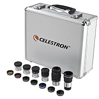14 Piece Telescope Accessory Kit - Plossl Eyepieces, Barlow Lens, Colored Filters, Moon Filter, and Sturdy Carry Case