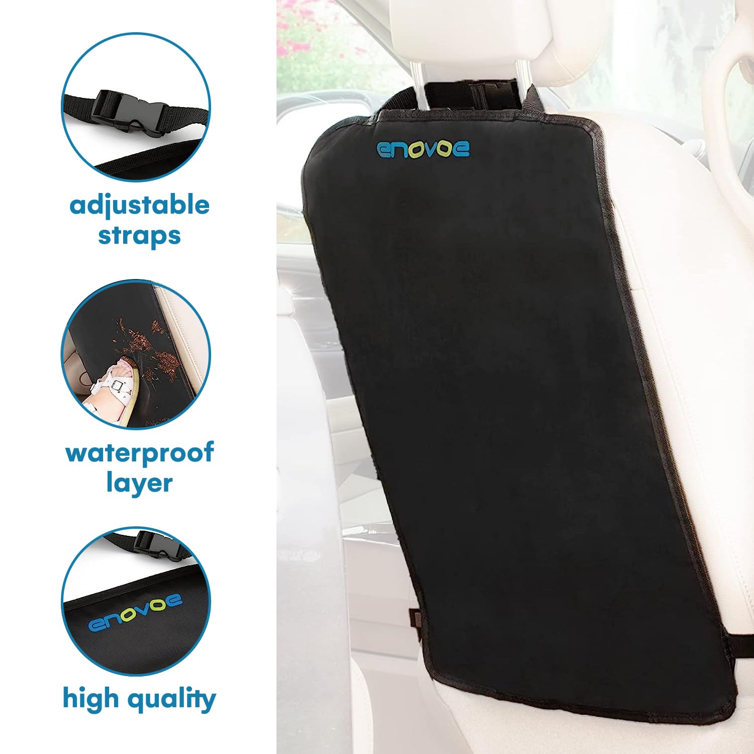 Enovoe Back Seat Protector for Kids car seat Cover - 2 Pack - Quality Car Kick Mats - Waterproof Protection for Upholstery from Dirt, Mud, Scratches - XL Car seat Back Protector Back of Driver Seat