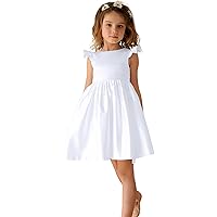 V-Back Satin Flower Girl Dress Girls Pretty Pageant for Wedding Guest First Communion Gown with Bowknot