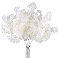 Artificial Faux Cherry Blossom Branches Decor, 35 Inch for Tall Floor Vase Used as Wedding Home Decoration, Fake White Flowers for Dinner Table Centrepiece, White, 5PCS