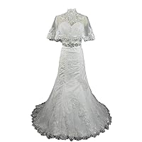Women's Elegant Mermaid Lace Wedding Dress Bridal Gown with Bolero