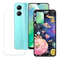 Case for Realme C33 2023 + Tempered Glass Screen Protector, Slim Black Shock-Absorption Soft TPU Bumper Protective Phone Case Cover for Realme C33 2023 (6,5