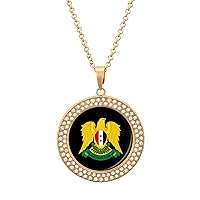 Coat of Arms of Syria Funny Necklace Alloy Diamond Circle Pendant Jewelry Gold Silver for Men Women