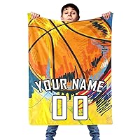 Personalized Custom Basketball Logo Flannel Warmth Safety Blanket - Name and Number for Boys Girls Kids Baby Neutral Child Toddler Throws Blankets Perfect for Bedtime Bedding or Gift (Basketball 4)