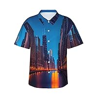 Chicago Night Men's Casual Button-Down Hawaiian Shirts â€“ Funky Tropical Summer Outfits â€“ Retro Printed Beach Wear for Men
