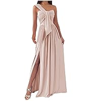 Womens Plus Size Maxi Dresses 2022 Sleeveless One Shoulder Elegant Formal Dress High Waist Split Cocktail Party Dress