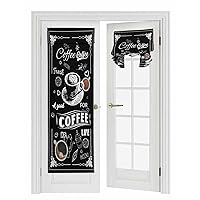 Coffee Black Blackout Door Curtain Panels,Privacy French Front Patio Sidelight Door Thermal Insulated Tie Up Shade Rod Pocket Window Draperies Coffee Beans Casual Afternoon Tea Cake 26