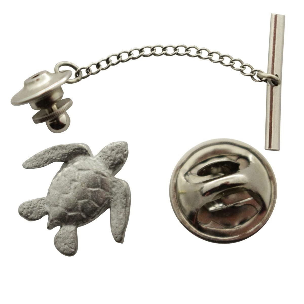 Sarah's Treats & Treasures Sea Turtle Tie Tack ~ Antiqued Pewter ~ Tie Tack or Pin - Antiqued Pewter