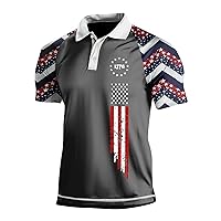 Mens Raglan Sleeve Polo Shirt 1778 4th of July Printed Shirt Stars and Strips Lightweight Breathable Pullover