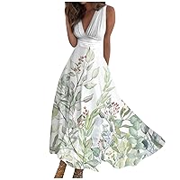 Dresses for Women 2024 Floral Dress Maxi Dress Fashion Sleeveless V Neck Dress Spring Casual A Line Dresses