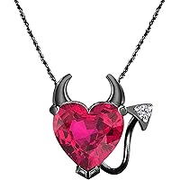 Wedding Jewelry For Brides14k Black Gold Plated 925 Sterling Silver Heart Cut Red Simulated Ruby Pendant With 18